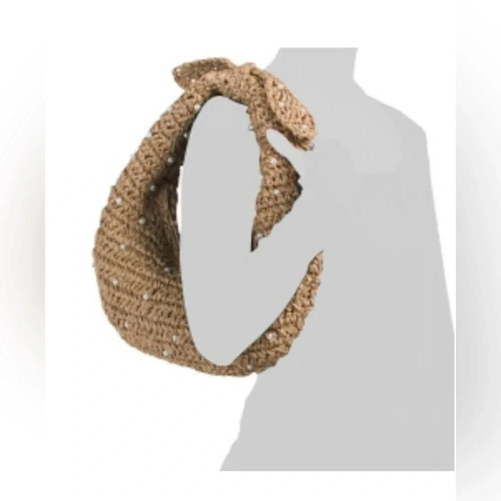 Haute Hippie Tan Woven Pearl-Embellished Hobo Bag